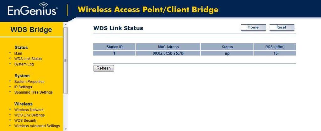 WDS Link Settings To check WDS link status, click Status >