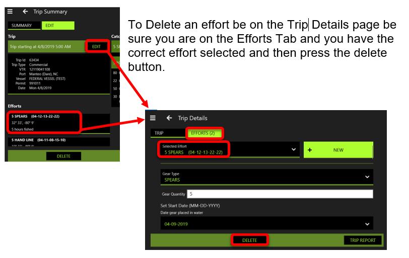 areas shown: The Trip Edit button to