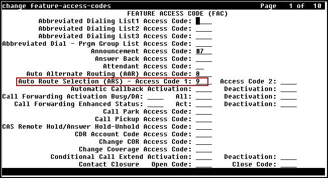 Use the change feature-access-codes command to configure 9