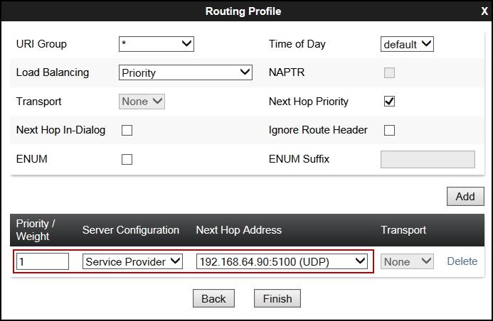 8.10.2. Routing Profile Service Provider Back at the Routing tab, select Add (not shown) to repeat the process in order to create the outbound route.