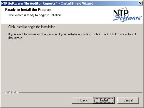 11. In the Ready to Install the Program dialog box, click Back to make any changes; otherwise, click Install to begin copying