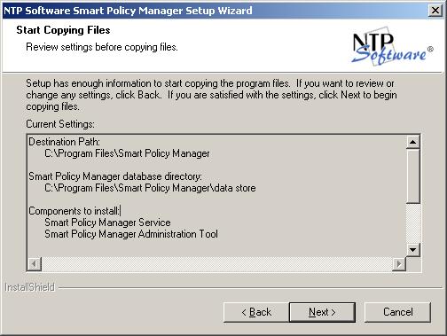 11. In the Start Copying Files dialog box, review your configuration information.
