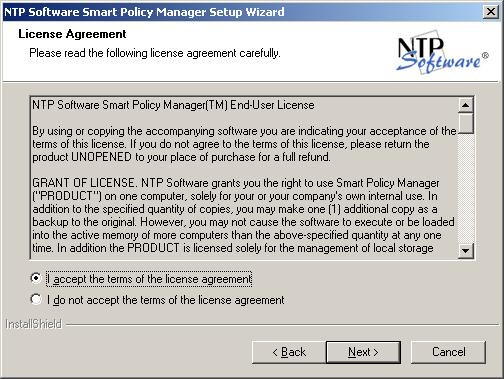 4. In the License Agreement dialog box, read the end-user license agreement. If you agree to the terms, click I accept the terms of the license agreement and then click Next.