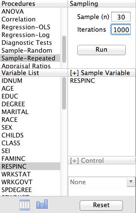 Repeated Sampling This procedure creates repeated random samples for one variable in the current spreadsheet.