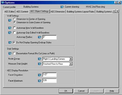 AEC Object Settings Tab drawing AEC Facet Resolution Facet Deviation Chord to arc distance Facet Maximum Curved object facets AEC Object Settings Tab Specify the maximum number of facets used to