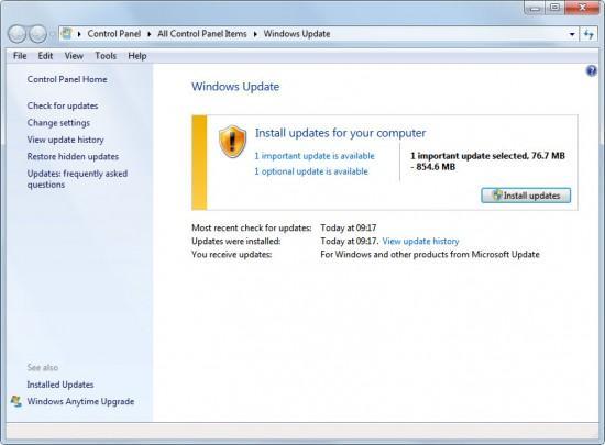 b. Once Windows Update loads, we ll need to refresh the available updates list, to force Internet Explorer 11 to appear in the list of updates. To do this, in the left pane, click Check for updates.