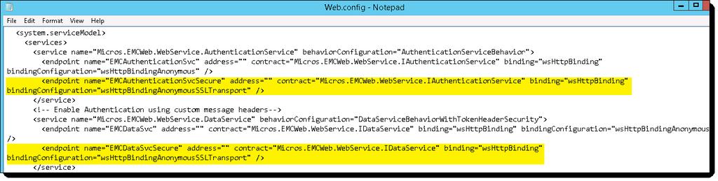 Chapter 2 Post Install Steps for Engagement on Load Balanced Simphony Servers 12. Open the WS Web.config file using a text editor. 13. Edit the AllowHttpForwarding key and set the value to true.