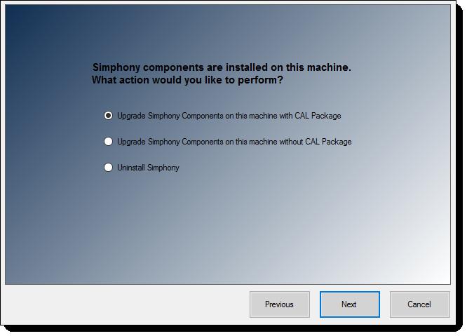Upgrading to the Simphony 18.2 Release If you have the application and the database on separate servers, run the installation application on the application server. 4.