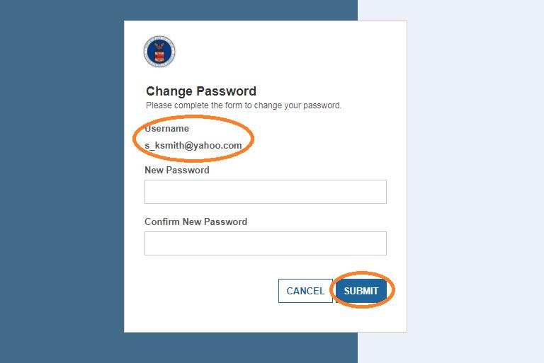 2.4. Change Password Enter the temporary password you received in the Change Password email and click the SUBMIT button. Then system will prompt you to enter a new password.