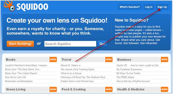 Squidoo Set Up... Step 1 in getting your Squidoo page up and running is to sign up: Go to: http://www.squidoo.com and click the Sign Up button.