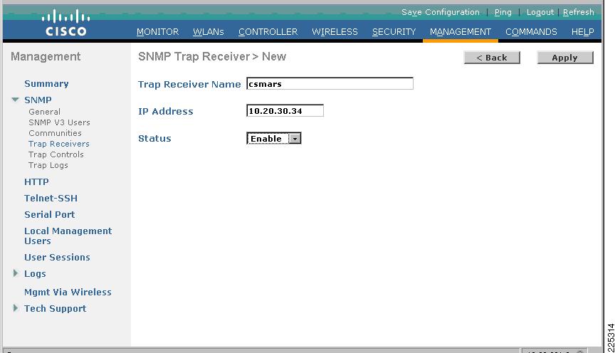 Implementing CS-MARS and Cisco WLC Integration Figure 9-4 Verifying WLC SNMP Trap Controls Step 4 Define CS-MARS as an SNMP trap receiver.