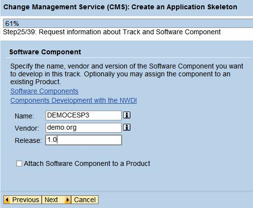 11. During the next step you will specify the name, vendor and version of the Software Component you want to develop.
