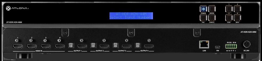 4K HDR 4 4 HDMI to HDMI Matrix Switcher The Atlona is a 4 4 HDMI matrix switcher for high dynamic range (HDR) formats. It is HDCP 2.