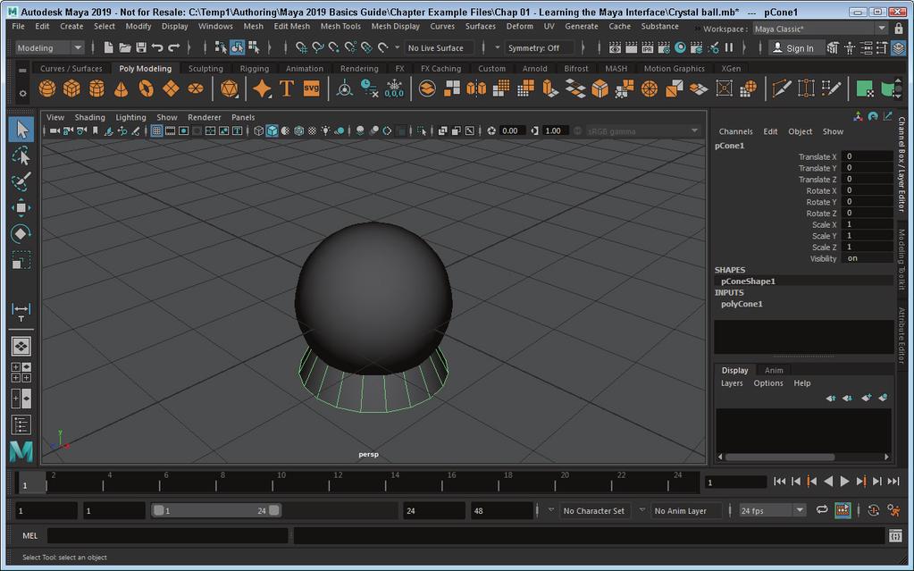 Chapter 1: Learning the Maya Interface FIGURE 1-6 A simple crystal ball created with sphere and cone objects Lesson 1.