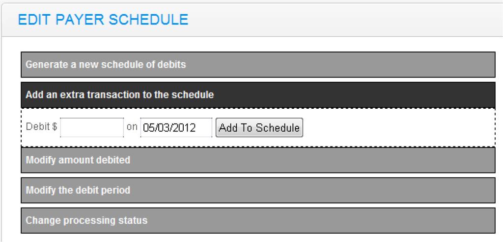 To generate a new schedule select/complete all of the requested information about the new schedule. Then click on Generate Schedule to save the changes.