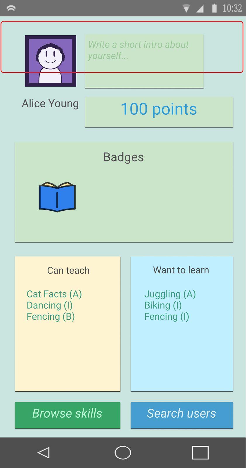 The can teach and want to learn cards in the user profile should allow for