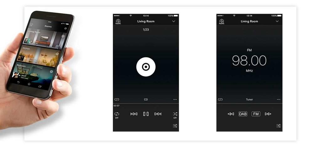 Easily Select the Music Source You Want to Hear The MusicCast App makes it easy to select and play songs from CDs and