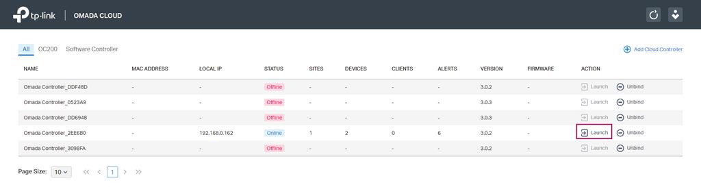 3. After you log in to Omada Cloud, a list of controllers that has been