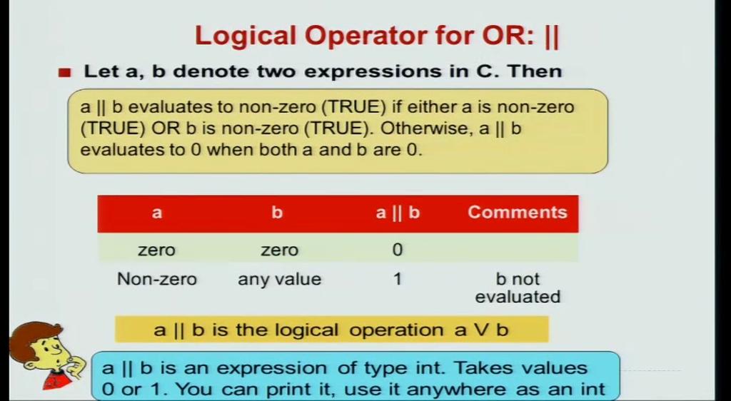 (Refer Slide Time: 07:04) Now, there are three logical operations as I mention. So, there is also OR in c it is denoted by two vertical bars which are there on your keyboard.