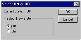 CHAPTER 9 Animation The user is provided with an instruction, based on the Runtime Display Attributes: field (in this example Select New State ), and On and Off settings, based on the State 0 Text: