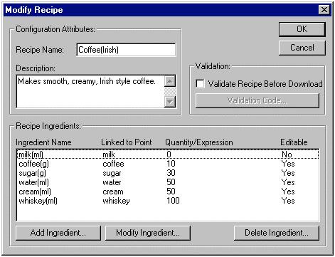 CHAPTER 10 Recipes To modify an existing recipe, highlight the recipe entry from the recipe list and select the Modify Recipe button from the toolbar.
