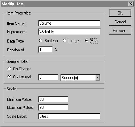 CHAPTER 11 Data Logging Item Properties These options enable an items name and associated expression to be entered.