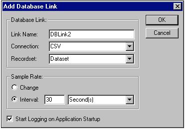 CHAPTER 11 Data Logging Add Database Link Dialog The Add Database Link dialog show below is show when the 'Add Db Link.