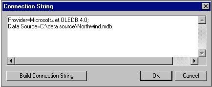 CHAPTER 12 Databases If your data source is not supported, or you have your own drivers for a particular database, the Connection String can be modified using this dialog (consult your database