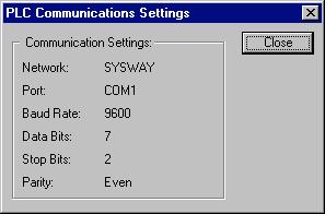 Communication Settings dialog, showing the