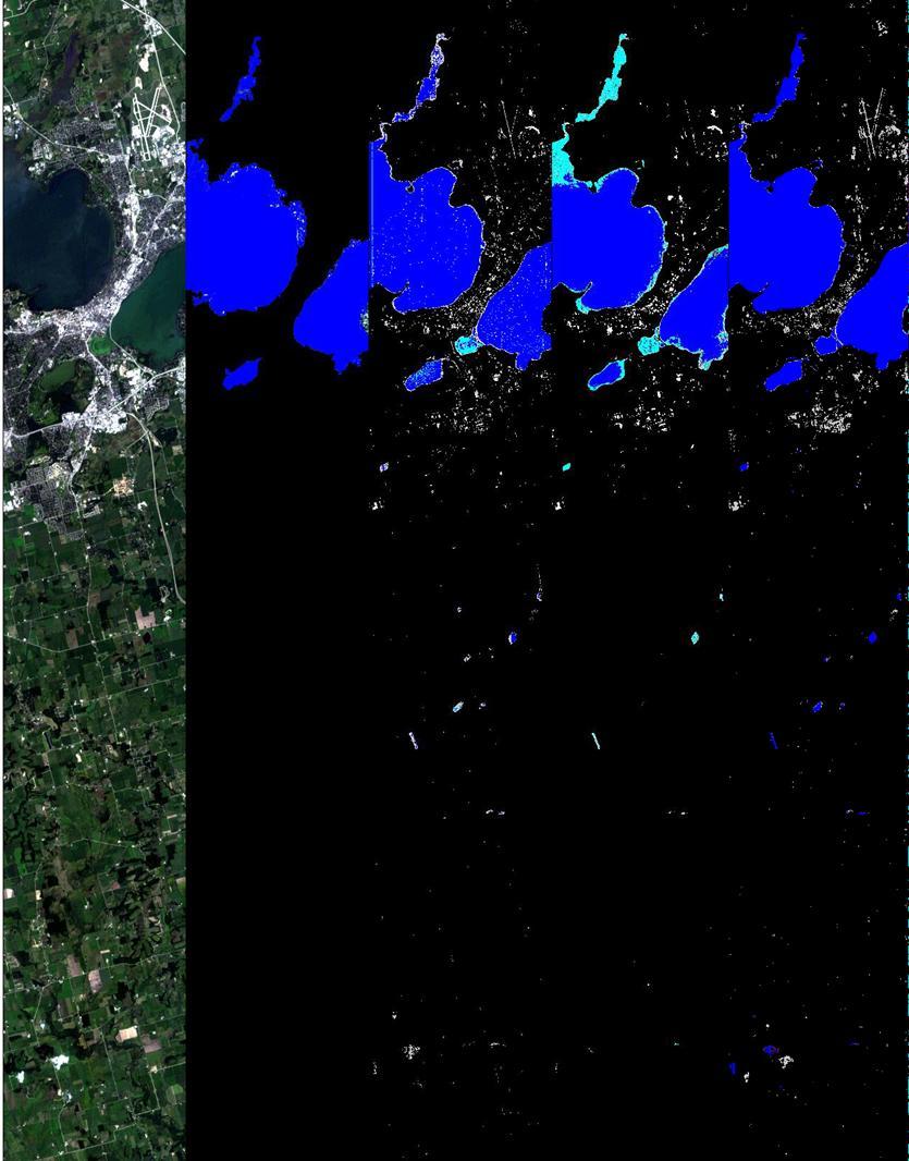 Courtesy of Steve Chien of NASA/JPL Lake Mendota, Madison, WI Identify areas of land cover (land, ice, water, snow) in a scene Three algorithms: Scientist manually derived Automatic best ratio