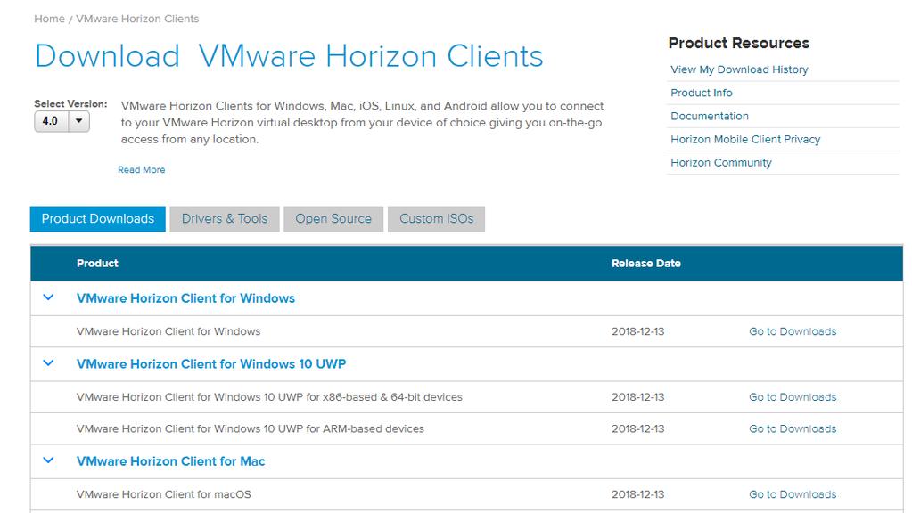 The download link will redirect the page to www.myvmware.com, which will allow you to download the appropriate client for your local device (PC, Mac, ipad, iphone, etc.).