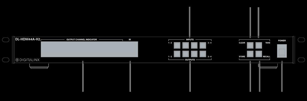 Front Panel View 1. OUTPUT CHANNEL INDICATOR - Indicates input for output port 1-4 2. IR - Receives signals from IR remote 3. INPUT 1-4 - Input 1-4 selection buttons 4.