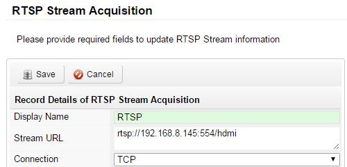 5.3.4 RTSP stream import Record Details of RTSP Stream Acquisition Display Name: The name of the RTSP stream Stream URL: The URL of the RTSP stream Channel Configuration You can disable or enable the