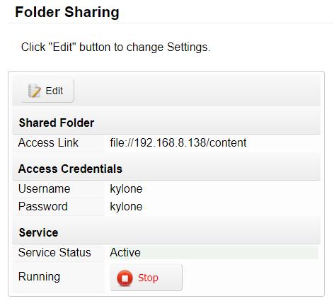 2 Sharing As to Kylone default folder, we enable the samba service.