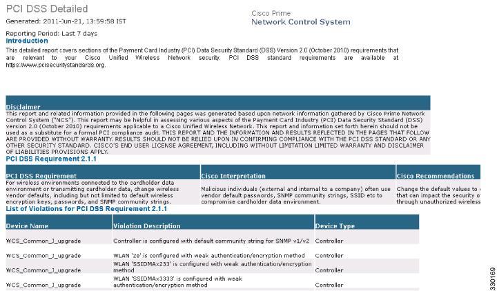 Compliance Figure 14-23 PCI DSS Detailed Report PCI DSS Summary This report displays the summarized PCI Data Security Standard (DSS) Version 2.