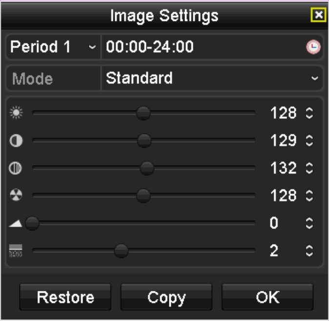 Figure 3. 6 Image Settings You can adjust the image parameters, including brightness, contrast, saturation, hue, sharpness and denoising.