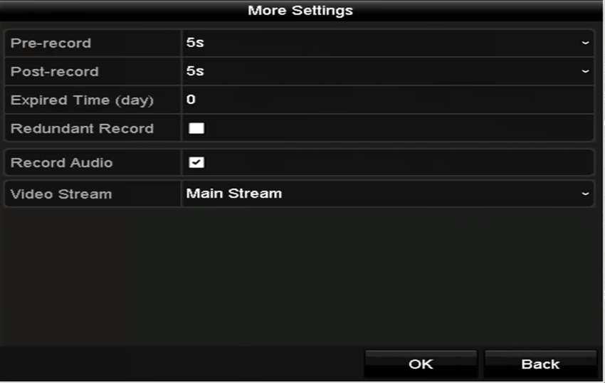 1) Select the Record tab to configure. 2) Select a camera number in the camera dropdown list.
