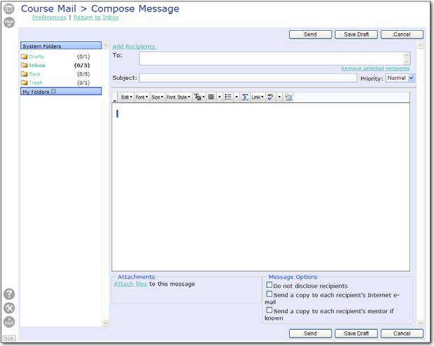 11 To send an e-mail from the Home page, click Compose. Next, click Add Recipients and add course members to the To, CC, or BCC lists, then click OK. Type the subject and e-mail text, then click Send.