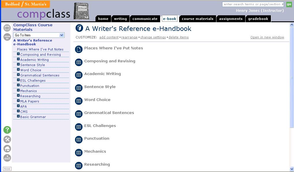 12 The E book The CompClass e-book is a complete online version of Diana Hacker s A Writer s Reference, Sixth Edition.