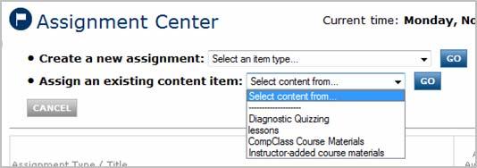 Note that anything in CompClass can be assigned using the procedure outlined here. Assigning an E book Chapter 1. Select the assignments tab at the top of the screen.
