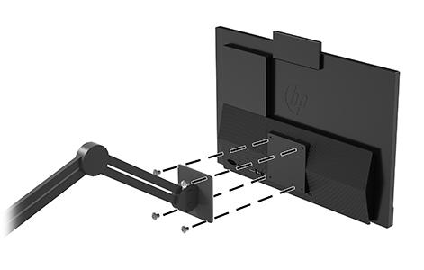 4. To attach the computer to a swing arm (sold separately), insert the four 20 mm screws that are supplied with the computer through the holes on the swing arm plate and into the mounting holes on