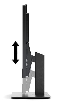 Adjusting an adjustable height stand CAUTION: Use caution when reclining a computer if a cable lock is installed. The cable or the lock may interfere with the angle of recline.