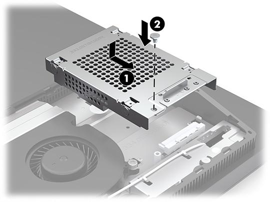 3. Connect the power and data cables to the hard drive (1). 4.