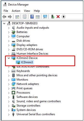 7. Connecting the Emulator, and the Evaluation Board. 7.1.3 Please click on [Device Manager]. 7.1.4 Please check if USB Driver for ICDminiV3 is installed.