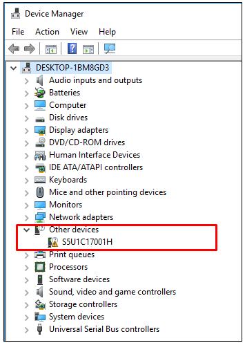If it is not installed, it is shown as [Other devices] > [S5U1C170001H].