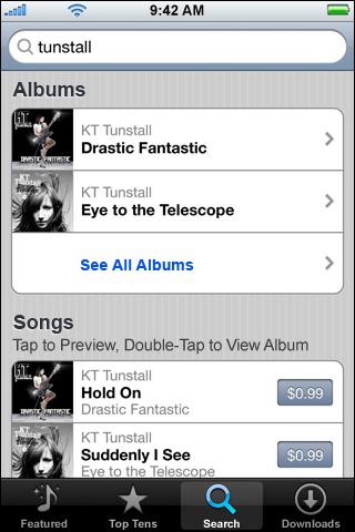 Search for songs and albums m Tap Search, tap the search field and enter one or more words, then tap Search.