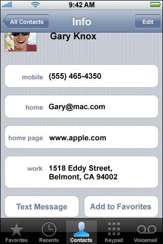 Using Contact Information You can do a lot more than make a call from the Info screen.