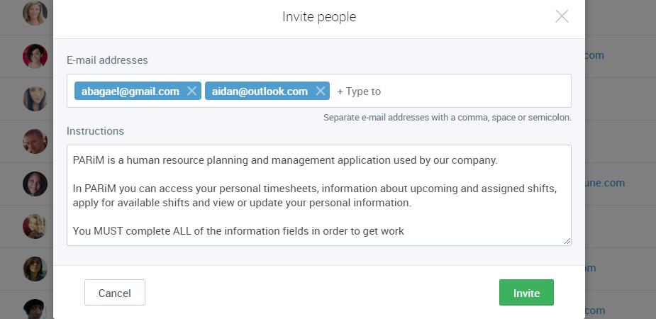 Sending invitations to join PARiM Another way to add people is to send them email invitations inviting them to join PARiM - all they have to do then is accept the invite in the email they receive,