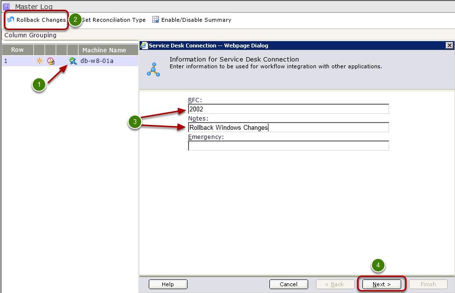 Roll Back a vcenter Configuration Manager Change Event 1. Select one or more change events. 2.