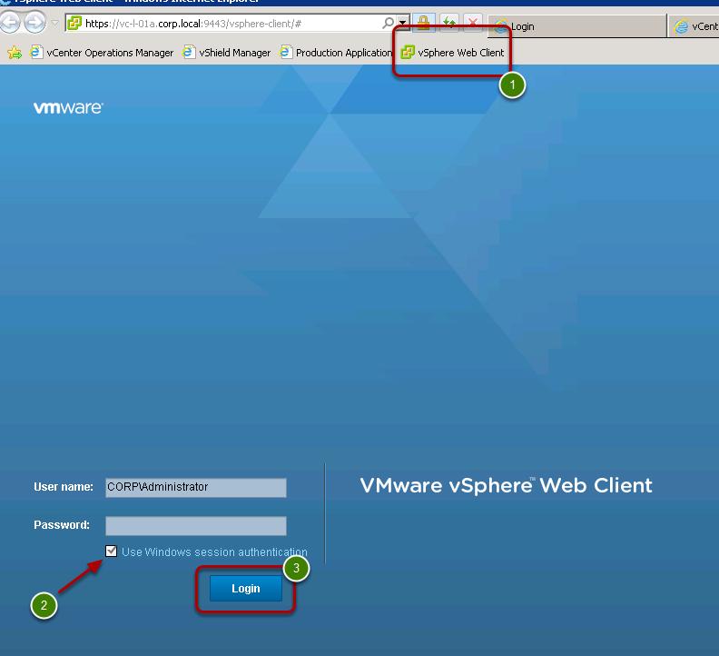 Log in to the vsphere Web Client 1.